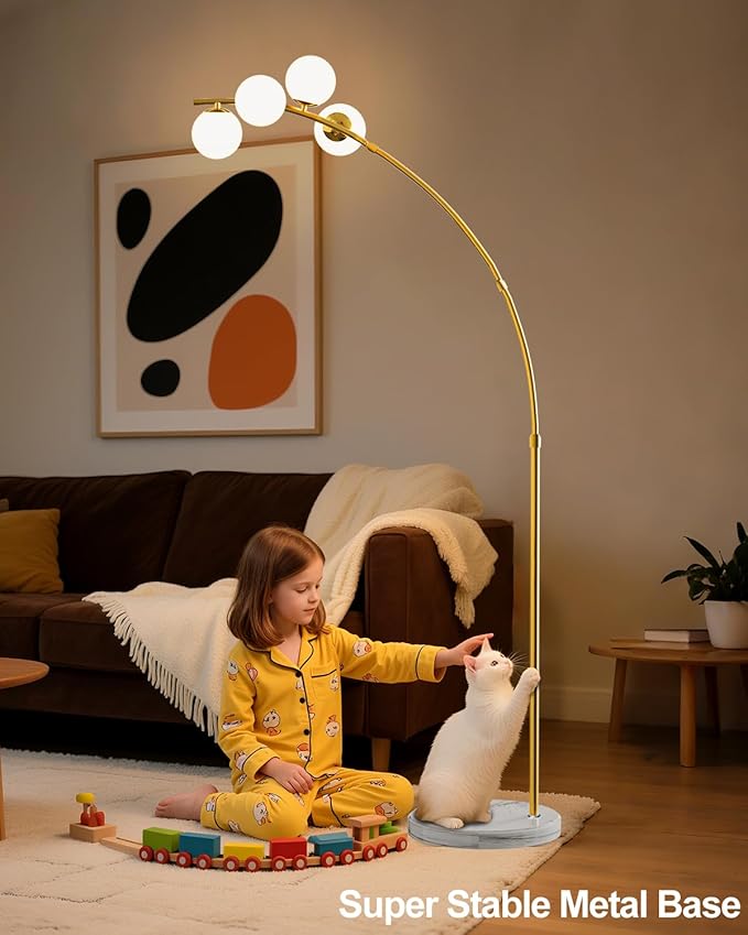 Lightdot 63IN Gold Floor Lamp 4-Lights Globe LED Floor Lamps with 3000K Soft Warm Golden for Wedding/Party, Modern Tall Lamp for Living Room/Bedroom (Bulbs Included)