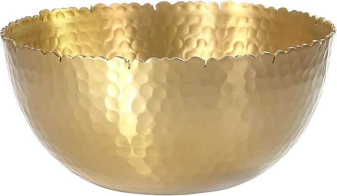 Red Co. Decorative 8.25 Inch Round Hammered Aluminum Centerpiece Bowl with Torn Rim, Gold
