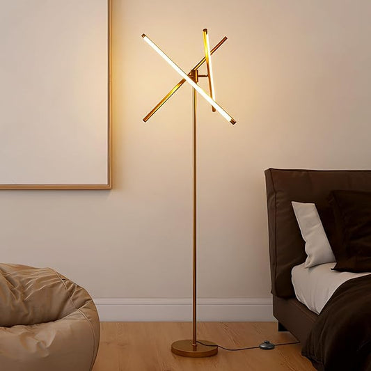 LED Dimmable Floor Lamp with Remote & Foot Switch, 2700–6000K Adjustable Color Temperature & Stepless Dimming, 3-Bar Linear Tall Standing Lamp, Slim Gold Corner Floor Lamp for Living Room Bedroom