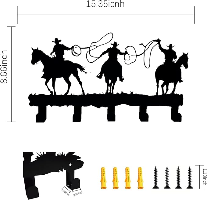 Metal Cowboys Coat Hooks Wall Art Decoration, Clothes Hangers and Key Holders, Metal Clothes Racks, Backpack Hooks Cowboys Themed Hooks Decoration for Storage, Living Room, Office, Hallway