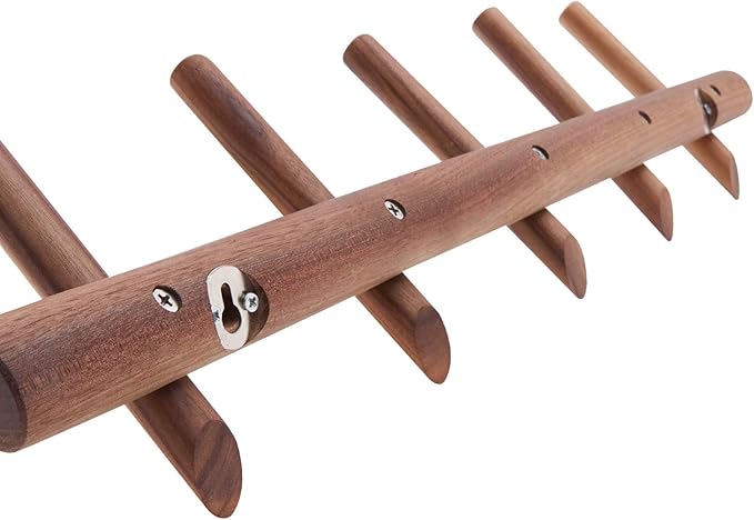 Wood Coat Hooks Wall Mounted Hat Rack Tower Hanger Wall Hooks Decorative Hanger with Pegs Entryway Bedroom Bathroom（Black Walnut，5 Hooks）
