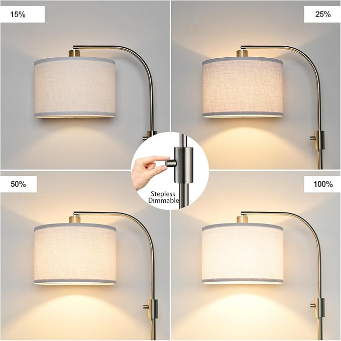 Nintiue Dimmable Floor Lamp, 1200 Lumens LED Edison Bulb Included, Arc Floor Lamps for Living Room Modern Standing Lamp with Linen Shade, ‎F1599