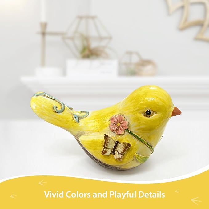 Yellow Resin Bird Sculpture Home Decor, 4.3 Inch Cute Statues Decorative Objects for Room, Bedroom, Living Room,Office Desk, Book Shelf,Coffee Table,Entryway, Gifts for Bird Lovers