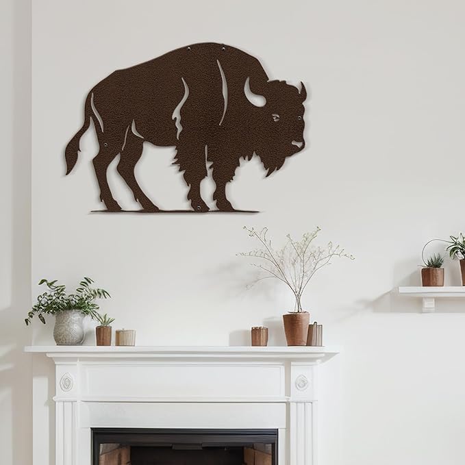 SIGNLEADER Metal Wall Art Decor Rustic American Bison Minimalist Modern Abstract Wall Sculpture Hangings Home Decoration for Living Room, Bedroom, Bathroom, Kitchen, Outdoor - 18" Bronze