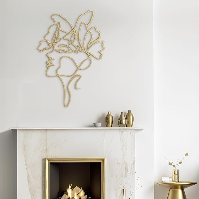 SIGNLEADER Metal Wall Art Decor Abstract Line Women Face Modern Abstract Wall Sculpture Hangings Home Decoration for Living Room, Bedroom, Bathroom, Kitchen, Outdoor - 18" Gold