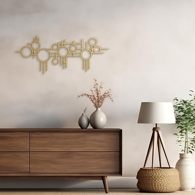 SIGNLEADER Metal Wall Decor Round Circle Lines Minimalist Modern Luxury Wall Sculpture Hangings 3D Statue Home Decoration for Living Room, Bedroom, Bathroom, Kitchen, Fireplace, Office - 18" Gold
