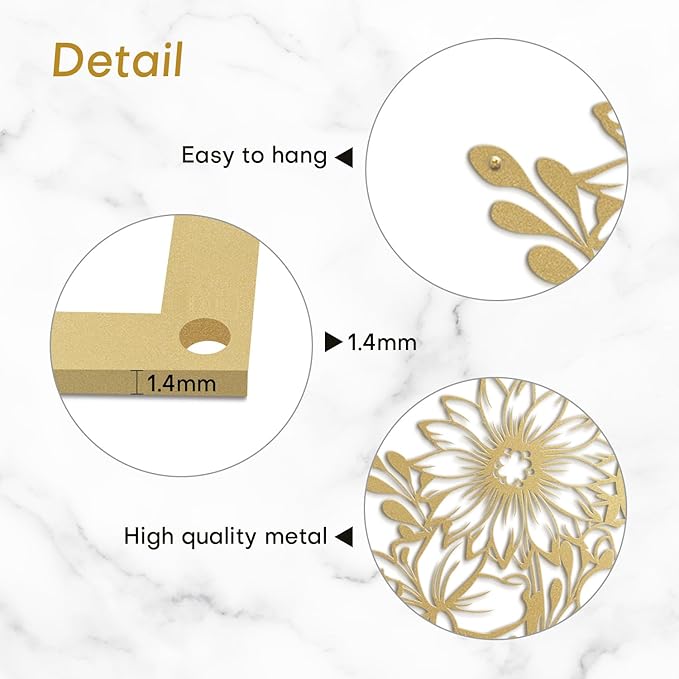 SIGNLEADER Metal Wall Art Decor Flowers in Bottle Minimalist Modern Abstract Wall Sculpture Hangings Home Decoration for Living Room, Bedroom, Bathroom, Kitchen, Outdoor - 18" Gold