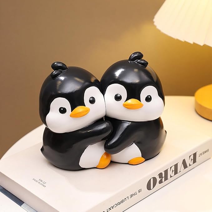 Cute Hug Penguins Decorative Bookends, Unique Animal Book Ends to Hold Books Creative Resin Book Holder Stopper for Home Office Desk Bookshelf Decoration