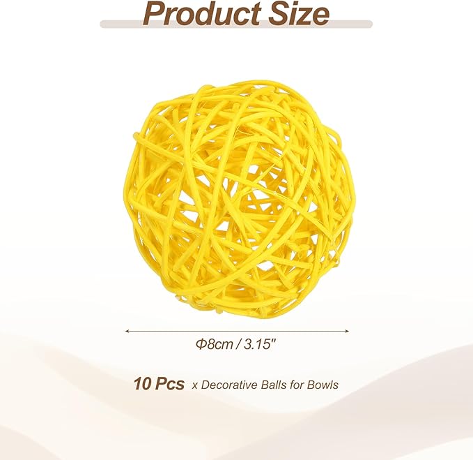 PATIKIL 3 Inch Wicker Rattan Balls, 10 Pcs Decorative Balls for Centerpiece Bowls Wedding Party Home Decor DIY Craft, Yellow