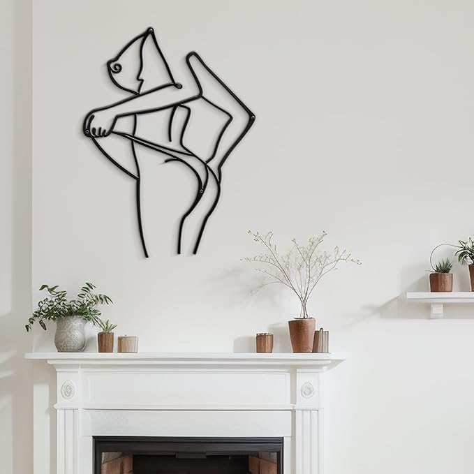 SIGNLEADER Metal Wall Art Decor Woman Body Outline Modern Abstract Wall Sculpture Hangings Home Decoration for Living Room, Bedroom, Bathroom, Kitchen, Outdoor - 18" Black