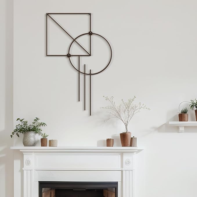 SIGNLEADER Metal Wall Decor Rectangle Circle Linear Minimalist Modern Luxury Wall Sculpture Hangings 3D Statue Home Decoration for Living Room, Bedroom, Bathroom, Kitchen, Fireplace, Office - 24" Bronze