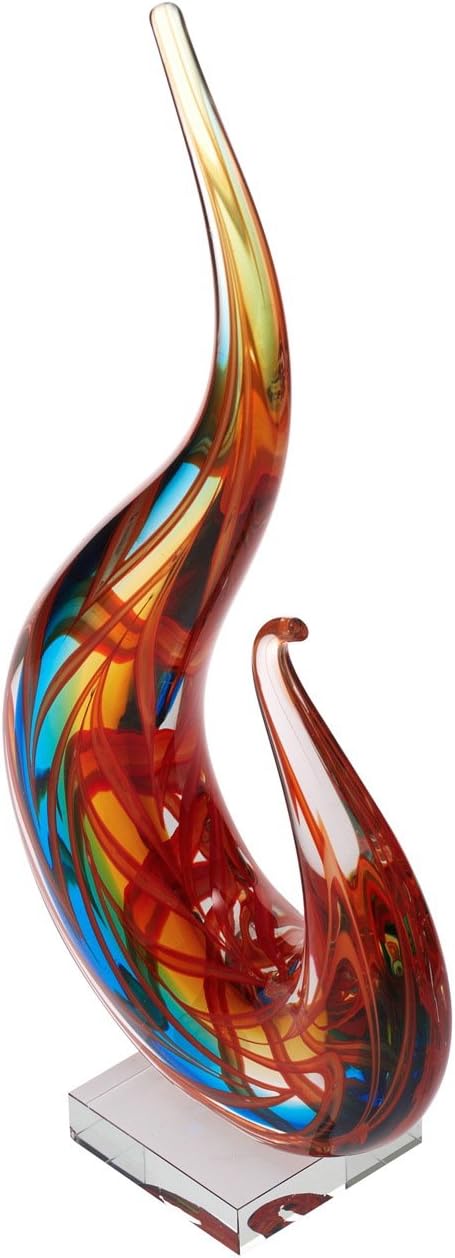 Luxury Lane Hand Blown Flame Sommerso Art Glass Sculpture for Home Decor 12 inch Tall Centerpiece Table Decoration