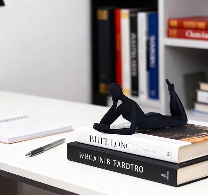 "Reading Woman Thinker Sculpture is a Modern Abstract Decorative Piece, a Favorite Among Book Lovers and Thinkers, Suitable for Placement in Living Rooms, Offices, and bedrooms. (Black A)