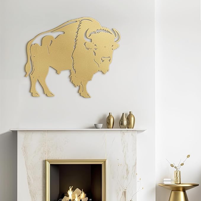 SIGNLEADER Metal Wall Art Decor Standing Bison Silhouette Minimalist Modern Abstract Wall Sculpture Hangings Home Decoration for Living Room, Bedroom, Bathroom, Kitchen, Outdoor - 18" Gold