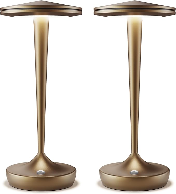 Cordless Lamp Rechargeable LED Table Light,48Hrs Battery Operated Table Lamp,Potable Lamp with Stepless Dimming and Waterproof Lamp for Kitchen,Dining,Shower,Outdoor Patio,Camping (2PBronze)