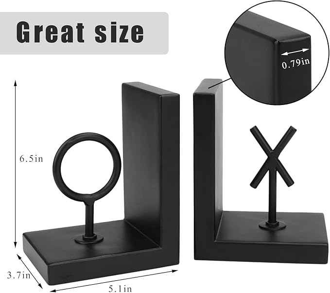 Book Ends Black Bookends Heavy Duty Decorative Bookends to Holders Books Unique Modern Book end Metal Book Stoppers for Shelves/Office Decor/Home,Book Holders Nonskid (Black)