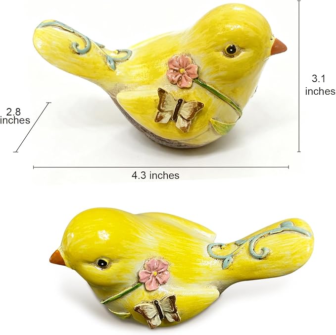 Yellow Resin Bird Sculpture Home Decor, 4.3 Inch Cute Statues Decorative Objects for Room, Bedroom, Living Room,Office Desk, Book Shelf,Coffee Table,Entryway, Gifts for Bird Lovers