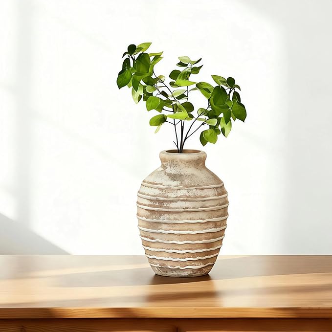 Ceramic Flower Vase, 6.7 inch Farmhouse Rustic Vintage Vases for Home Decor Table Living Room Entryway Book Shelf Fireplace Centerpiece (Rust)