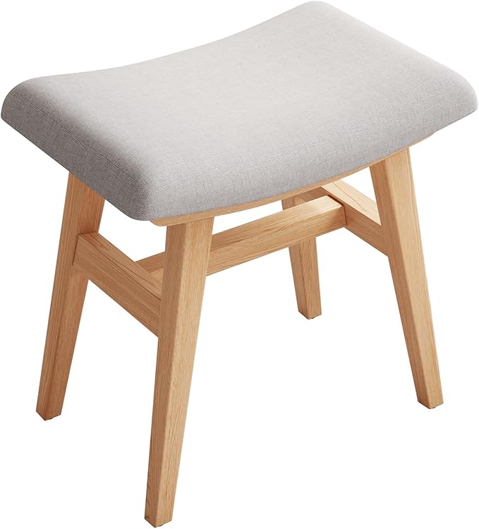 Wooden Vanity Stool, Makeup Small Bench Seat Solid Wood with Upholstery Saddle Seat Stools Concave Ergonomic Chair Easy to Install for Bedroom Wooden Vanity Chair, Wooden Stool 16" log Color