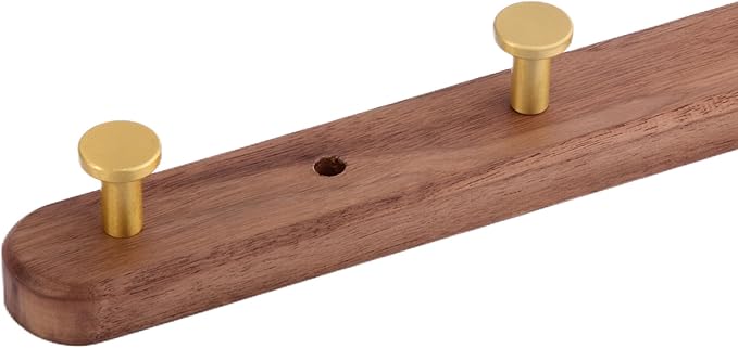 Wall Mounted Coat Rack, Entryway Hanging Coat Rack, Metal Wood Coat Rail with 3 Rustic Hooks Rail for Coat, Scarf, Bag, Towel, Key, Cap, Hat,Walnut Gold Matt