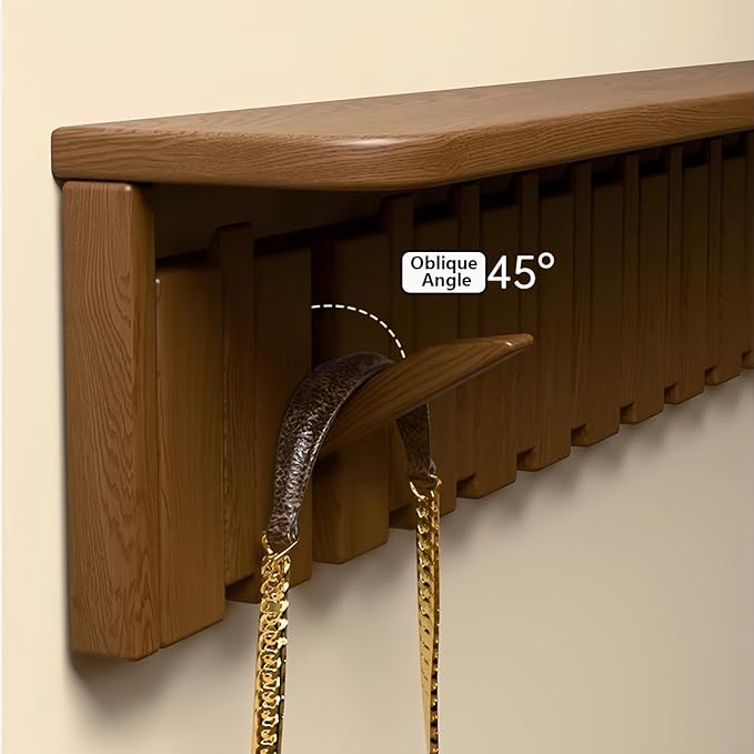 Wall Mounted Piano Key Hanger | Flip Style Hook | Entrance Wall Art Hook, Made of Oak Wood (3 Times Painted, 4 Times Polished) (Tray Walnut-Beech, 6Hooks)