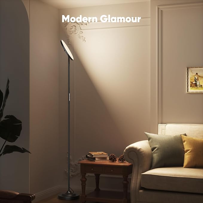 SIBRILLE 36W LED Floor Lamp, Super Bright Standing Lamp, Modern Stepless Dimmable Torchiere Tall Lamp with Remote Control, 350°Rotating Head Reading Floor Lamp for Living Room, Bedroom, Office
