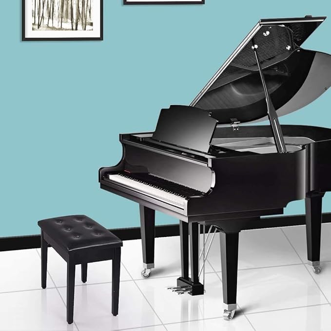 Piano Bench with Padded Cushion and Music Book Storage Compartment, Duet Wooden Seat, 13.7 x 29.5 x 20 inches, Load 440lb Black