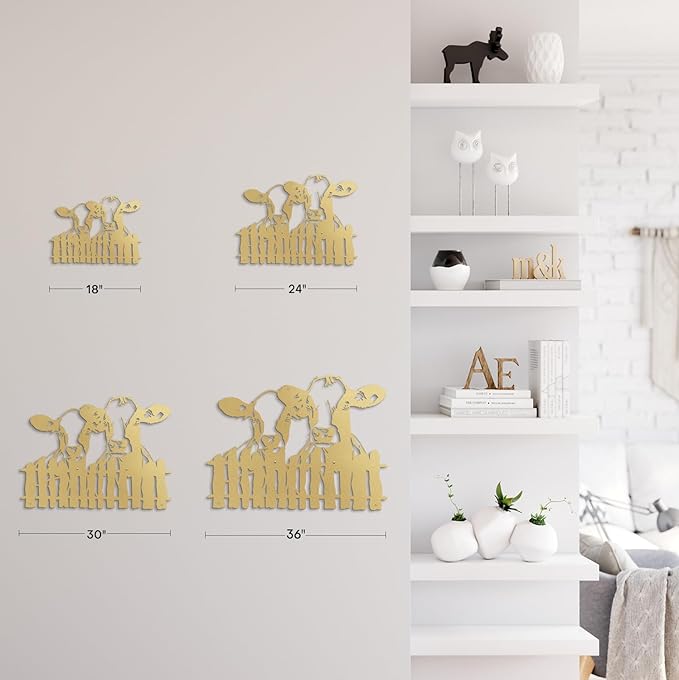 SIGNLEADER Metal Wall Art Decor Two Cows at the Fence Minimalist Modern Abstract Wall Sculpture Hangings Home Decoration for Living Room, Bedroom, Bathroom, Kitchen, Outdoor - 18" Gold