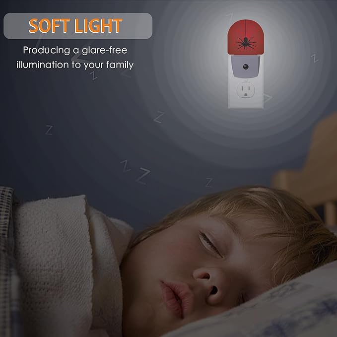 Red Spider Night Light,Spider Web Night Lights Plug into Wall with Dusk to Dawn Sensor,Lamp for Bedroom Bathroom Hallway Nightlight for Women Girls