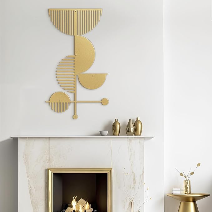 SIGNLEADER Metal Wall Decor Boho Geometric Lines Minimalist Modern Luxury Wall Sculpture Hangings 3D Statue Home Decoration for Living Room, Bedroom, Bathroom, Kitchen, Fireplace, Office - 24" Gold