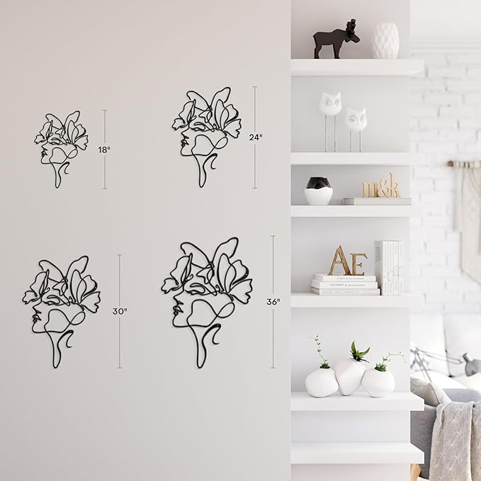 SIGNLEADER Metal Wall Art Decor Abstract Line Women Face Modern Abstract Wall Sculpture Hangings Home Decoration for Living Room, Bedroom, Bathroom, Kitchen, Outdoor - 18" Black