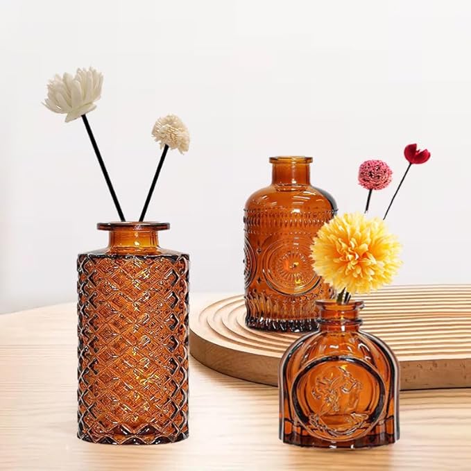 5 Pack Glass Bud Vases - Mini Glass Vases for Room Decor, Centerpieces, Shelf and Wedding Decor - NO Flowers