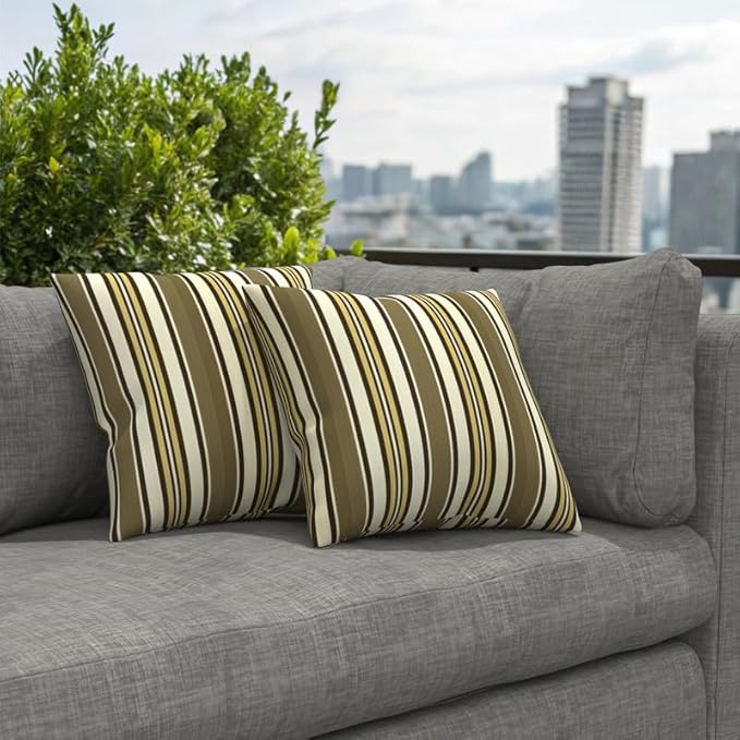 Covers & All Sunbrella Indoor/Outdoor Throw Pillows, Square Throw Pillows Inserts with Covers Set of 2 (Anthony Praline, 16x16)
