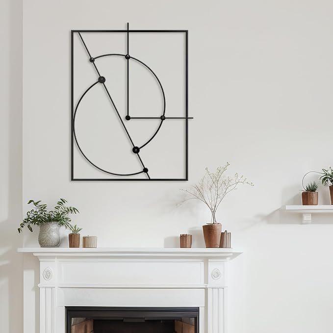 SIGNLEADER Metal Wall Decor Circles Minimalist Modern Luxury Wall Sculpture Hangings 3D Statue Home Decoration for Living Room, Bedroom, Bathroom, Kitchen, Fireplace, Office - 24" Black