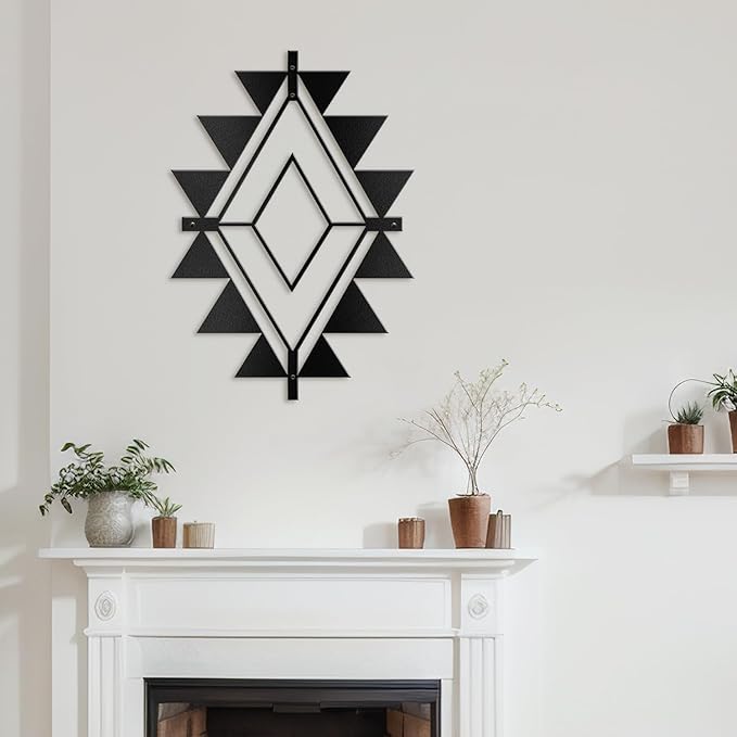 SIGNLEADER Metal Wall Decor Triangle Composition Minimalist Modern Luxury Wall Sculpture Hangings 3D Statue Home Decoration for Living Room, Bedroom, Bathroom, Kitchen, Fireplace, Office - 18" Black