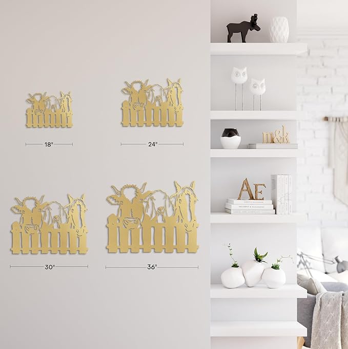 SIGNLEADER Metal Wall Art Decor Cows, Sheep, Horses by the fence Minimalist Modern Abstract Wall Sculpture Hangings Home Decoration for Living Room, Bedroom, Bathroom, Kitchen, Outdoor - 18" Gold