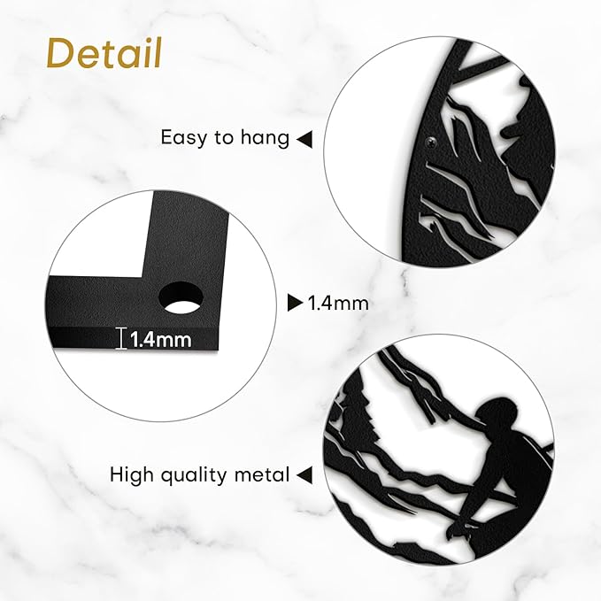 SIGNLEADER Metal Wall Art Decor Mountains, Pine Trees, Cyclists Modern Abstract Wall Sculpture Hangings Home Decoration for Living Room, Bedroom, Bathroom, Kitchen, Outdoor - 18" Black