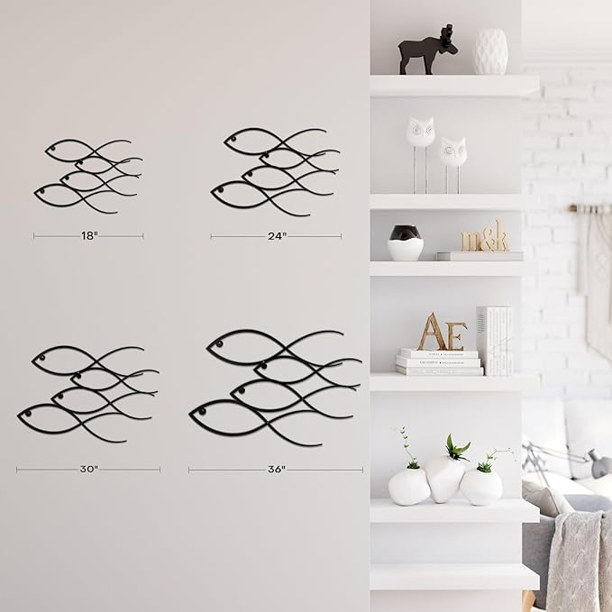 SIGNLEADER Metal Wall Art Decor Fish Minimalist Modern Abstract Wall Sculpture Hangings Home Decoration for Living Room, Bedroom, Bathroom, Kitchen, Outdoor - 18" Black