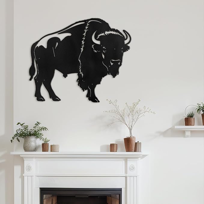 SIGNLEADER Metal Wall Art Decor Standing Bison Silhouette Minimalist Modern Abstract Wall Sculpture Hangings Home Decoration for Living Room, Bedroom, Bathroom, Kitchen, Outdoor - 18" Black
