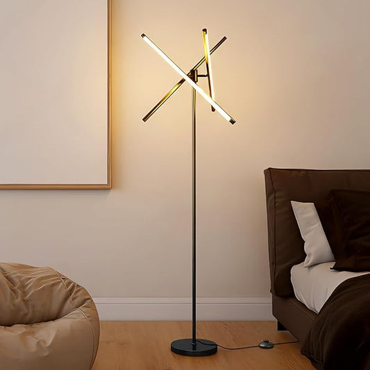 LED Dimmable Floor Lamp with Remote & Foot Switch, 2700–6000K Adjustable Color Temperature & Stepless Dimming, 3-Bar Linear Tall Standing Lamp, Slim Black Corner Floor Lamp for Living Room Bedroom
