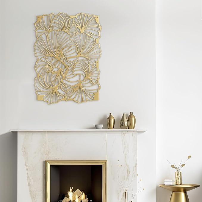 SIGNLEADER Metal Wall Art Decor Tulip Flower Minimalist Modern Abstract Wall Sculpture Hangings Home Decoration for Living Room, Bedroom, Bathroom, Kitchen, Outdoor - 18" Gold