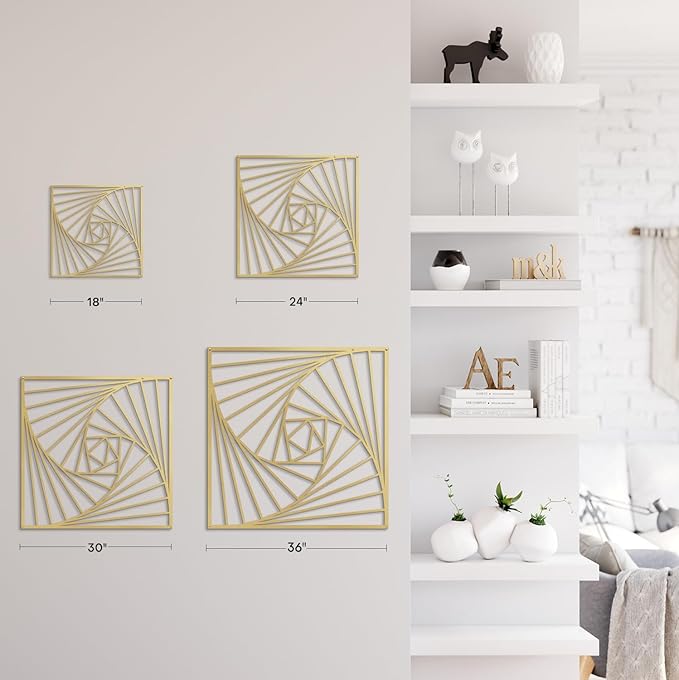SIGNLEADER Metal Wall Decor Spiral Lines Minimalist Modern Luxury Wall Sculpture Hangings 3D Statue Home Decoration for Living Room, Bedroom, Bathroom, Kitchen, Fireplace, Office - 24" Gold