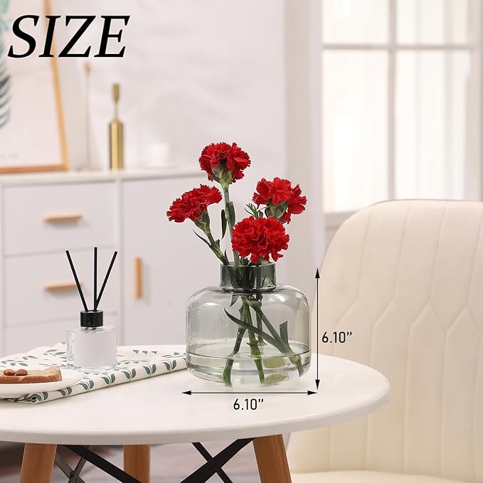 Short Glass Vase, Black Glass Vase, Short Flower Vase, Round Glass Vase, Small Vase for Flowers, 6 Inch Modern Vases for Living Room, Dining Table, Wedding, Bookshelf, Office Decor