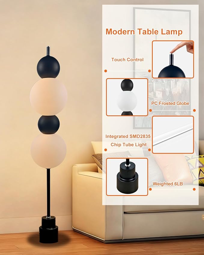 Lightdot Black Globe Floor Lamp with 3 Color Temperatures LED Bulbs,Dimmable Floor Lamps with Touch Switch,Unique Modern Standing Tall Lamp for Bedroom Living Room Home Office