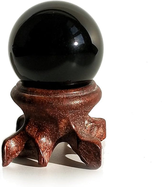 Mina Heal Obsidian Sphere for Meditation, Fortune Telling, and Feng Shui – Large Black Crystal Ball with Stand