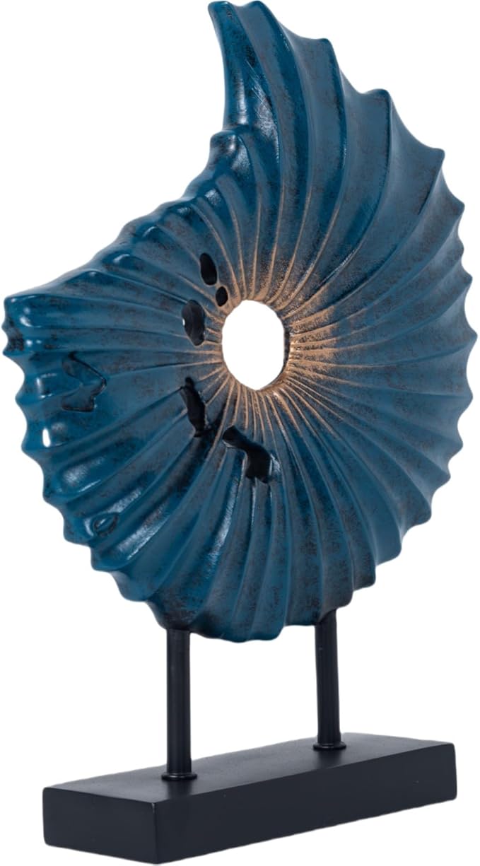 Unique Round Coin Sculpture Decorative Objects for Shelf Home Decor Accents, Modern Abstract Tabletop Decor Items for Living Room Fireplace Mantel, Above Cabinet (Blue L)