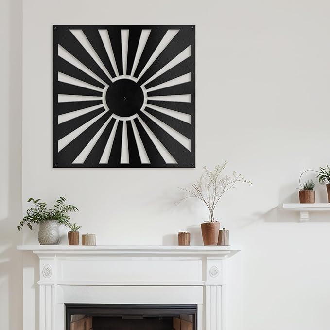 SIGNLEADER Metal Wall Decor Sun Ray Minimalist Modern Luxury Wall Sculpture Hangings 3D Statue Home Decoration for Living Room, Bedroom, Bathroom, Kitchen, Fireplace, Office - 24" Black