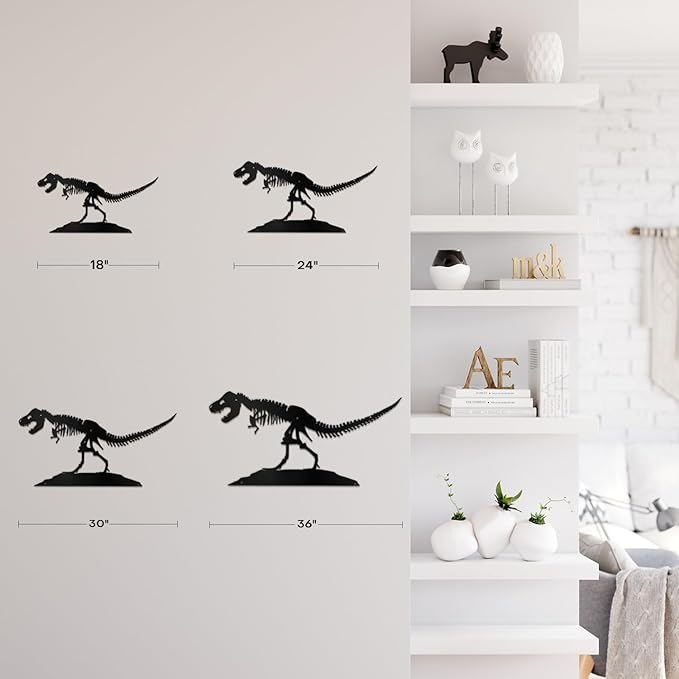 SIGNLEADER Metal Wall Art Decor Dinosaur Skeleton Minimalist Modern Abstract Wall Sculpture Hangings Home Decoration for Living Room, Bedroom, Bathroom, Kitchen, Outdoor - 18" Black