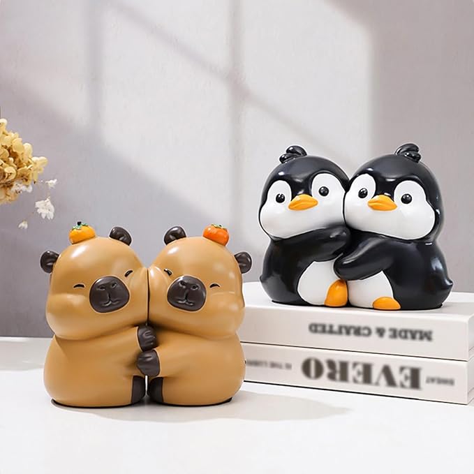 Cute Hug Capybara Decorative Bookends, Unique Animal Book Ends to Hold Books Creative Resin Book Holder Stopper for Home Office Desk Bookshelf Decoration
