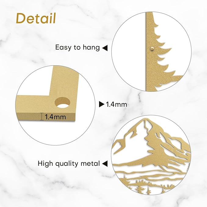 SIGNLEADER Metal Wall Art Decor Mountain Range and Pine Minimalist Modern Abstract Wall Sculpture Hangings Home Decoration for Living Room, Bedroom, Bathroom, Kitchen, Outdoor - 18" Gold